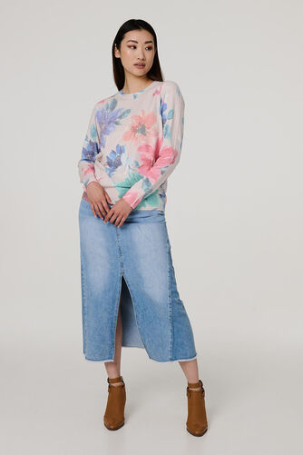 Izabel London - Floral Diamante Detail Long Sleeve Jumper